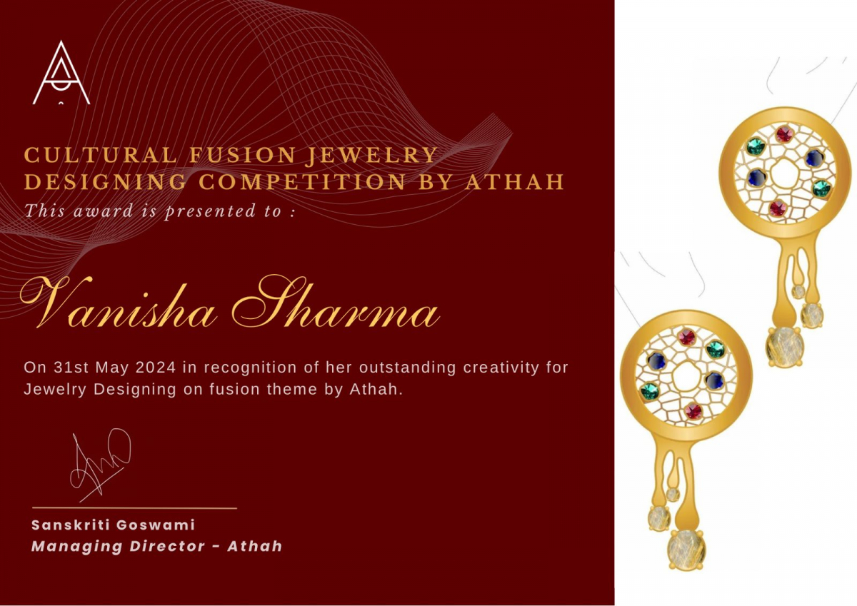 Arch College of Design student Vanisha Sharma Wins Cultural Fusion Jewellery Design Contest