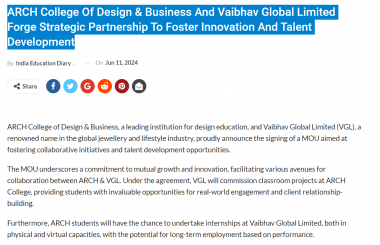 India Education Diary : ARCH College & Vaibhav Global Limited Forge Strategic Partnership 